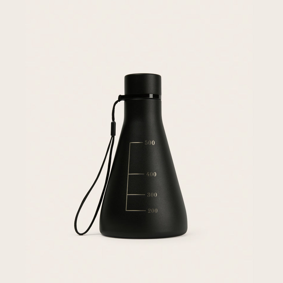 Carbon Black Flask Vessel with laser-engraved graduation markings