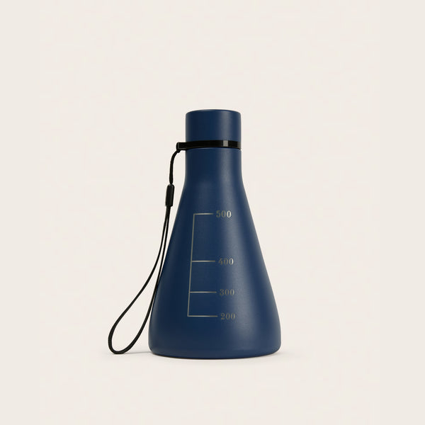 Flask Vessel in Quantum Blue — insulated stainless steel Erlenmeyer flask water bottle with carry strap