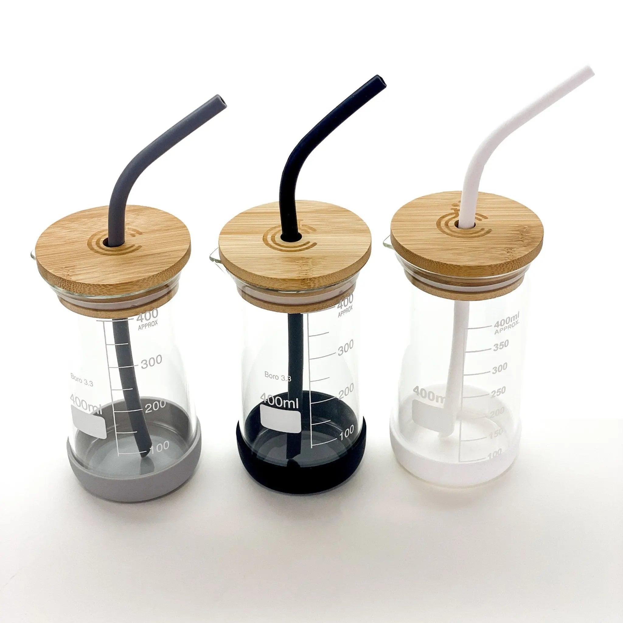 Eco-Friendly Glass Tumbler Set with Bamboo Lid & Straw (2 Sizes, 4 Styles)  - 400ml / Transparent
