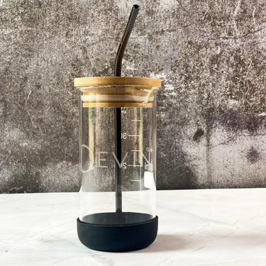 A perfect gift for science and chemistry lovers- this reusable glass tumbler is made from a laboratory-grade beaker vessel, bamboo top, and food-grade silicone padded bottom.