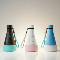 Flask Vessel Lab Kit — Carbon Black flask fitted with a black silicone protective base and a fabric handle strap