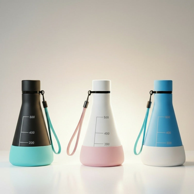 Flask Vessel Lab Kit — Carbon Black flask fitted with a black silicone protective base and a fabric handle strap