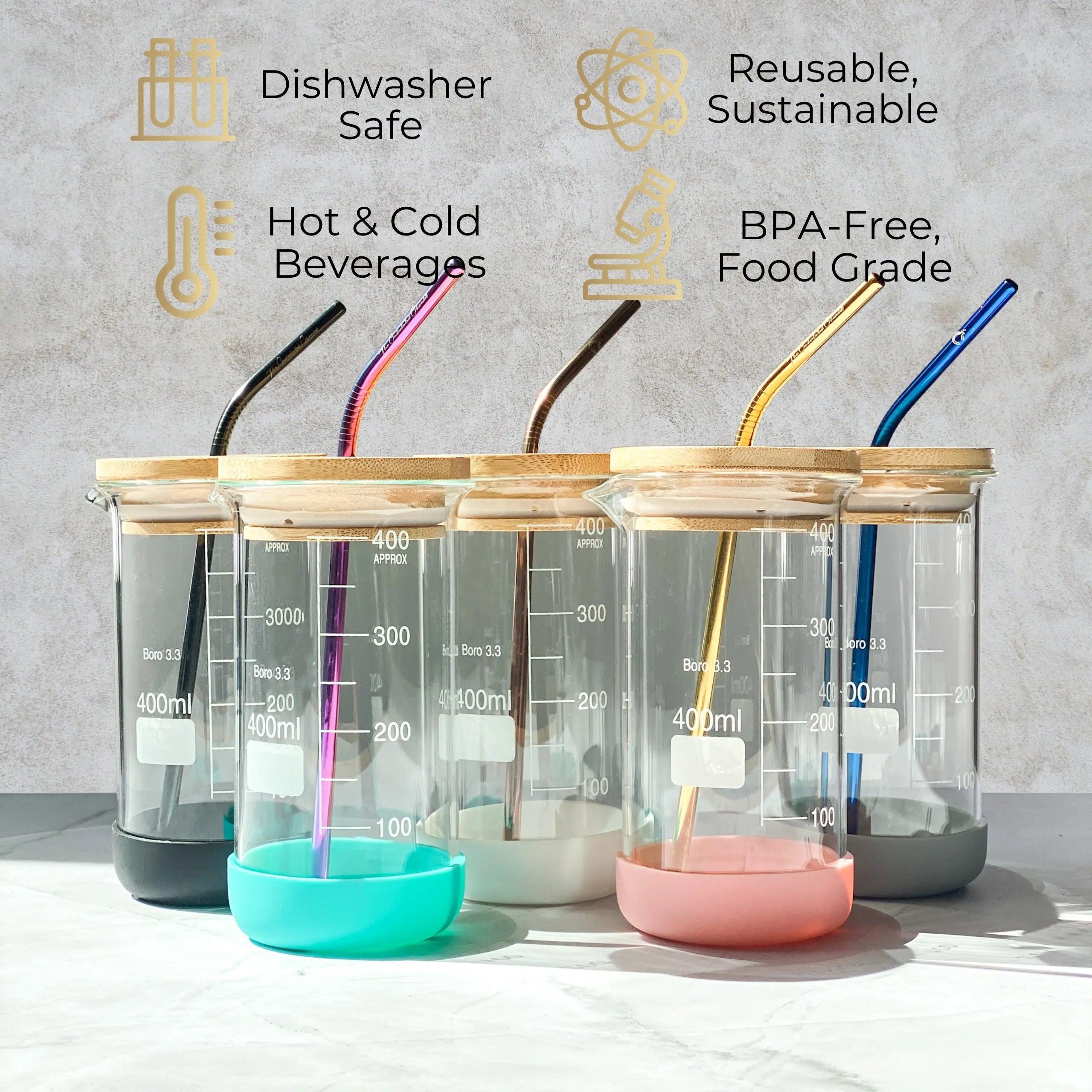 Chemistry Beaker Drink Tumbler with Reusable Straw Set | 400 mL Tall Form |  Science Gift