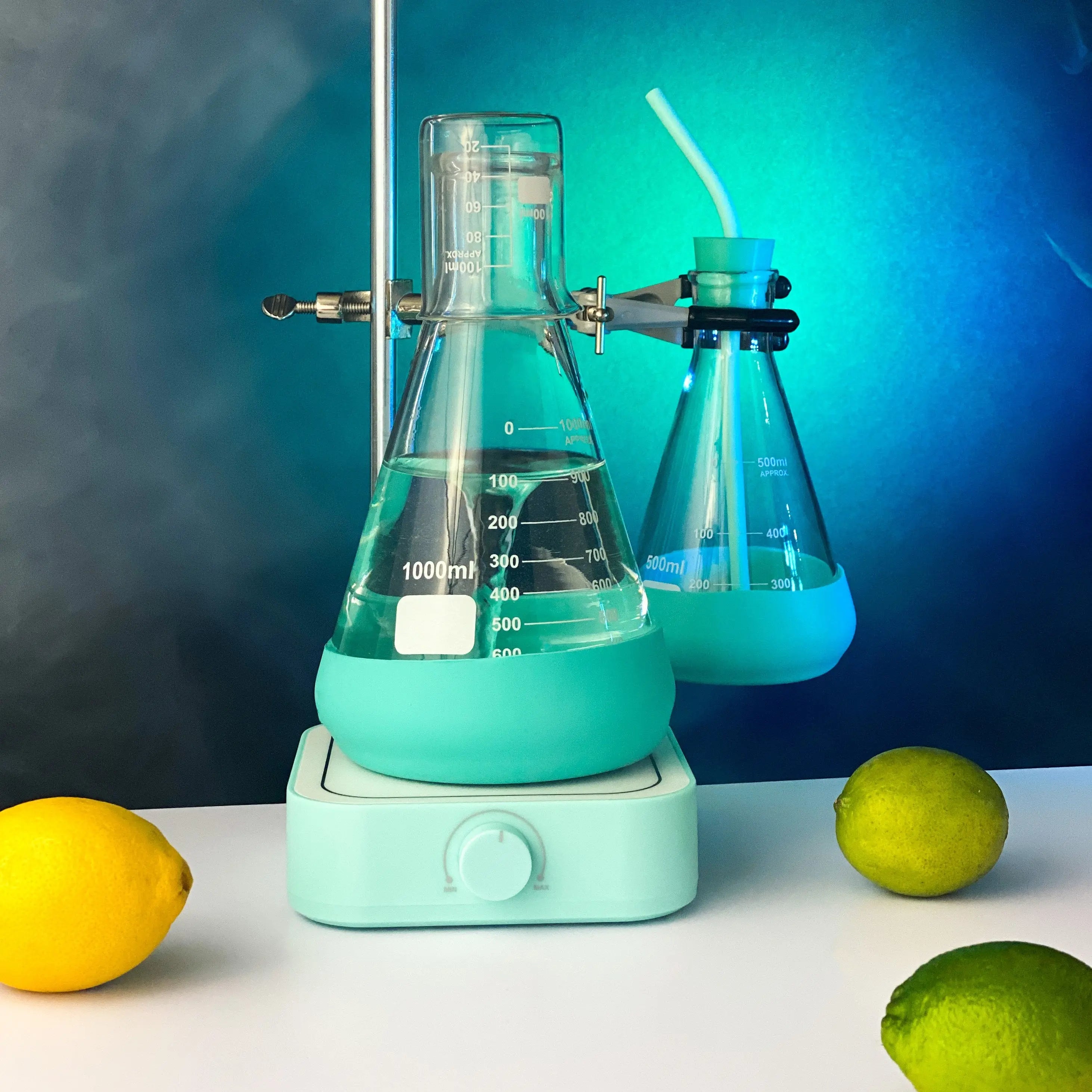A perfect gift for science land chemistry lovers, this glass bedside carafe is made from a laboratory-grade Erlenmeyer flask and beaker drinking cup and accented with food-grade silicone.