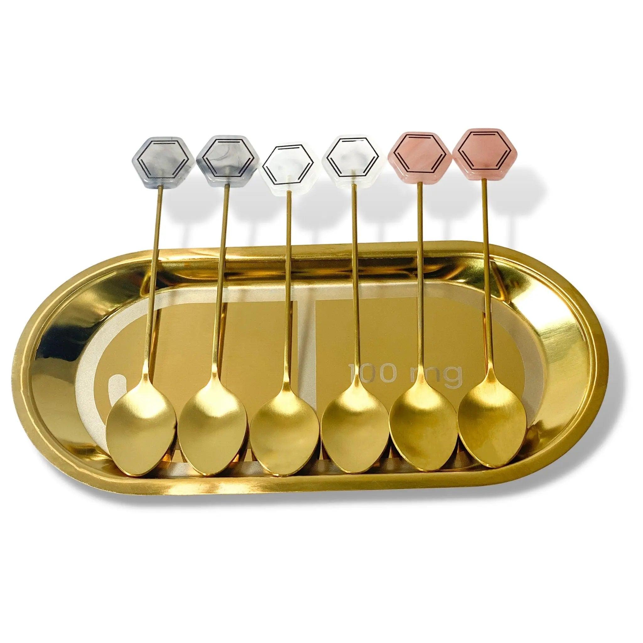 Chemistry Cocktail Stirrer Spoon | Set of 6 | Benzene Teaspoon | Gold Teaspoon