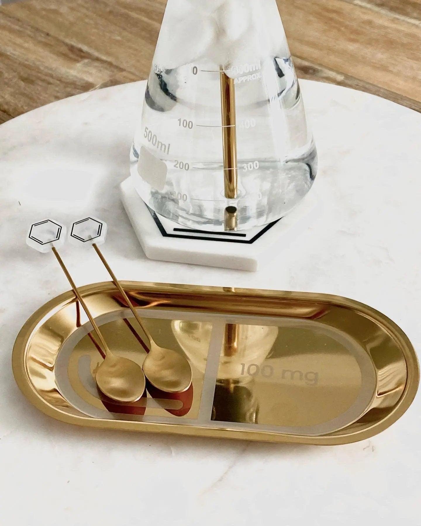 Chemistry Cocktail Stirrer Spoon | Set of 6 | Benzene Teaspoon | Gold Teaspoon