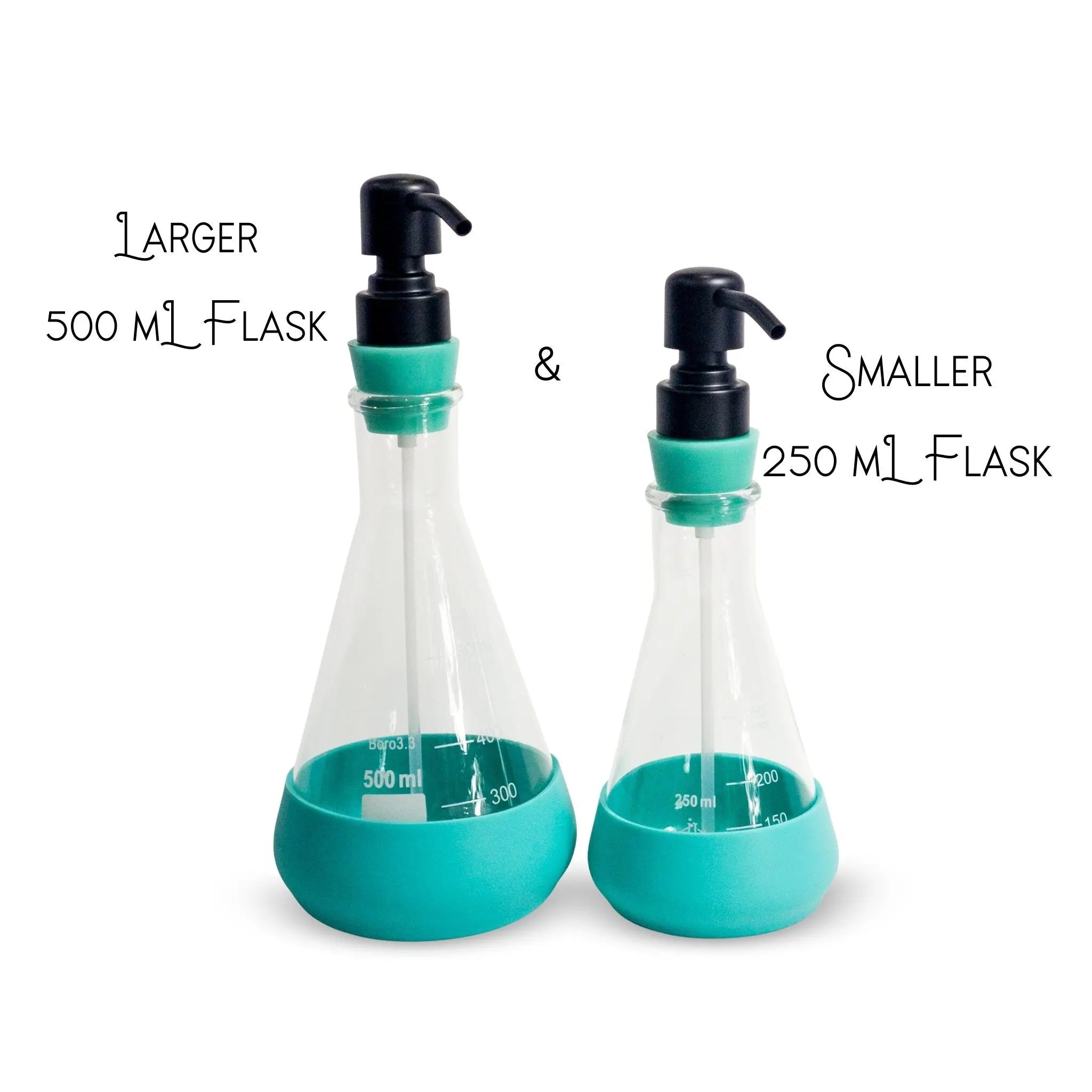 Chemistry Soap Dispenser | Larger Clear Flask | Silicone & Pump Top Options | Chemistry Teacher Gift