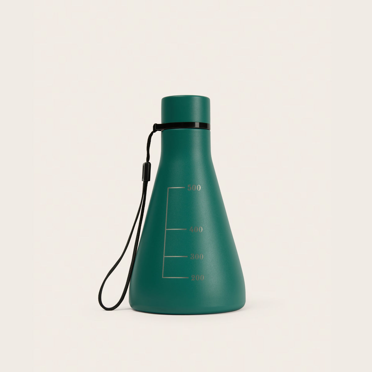 Flask Vessel in Chlorophyll Green — insulated stainless steel Erlenmeyer flask bottle with carry strap and laser-engraved graduation markings