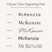 The five engraving styles available on the Complete Lab Kit — Technical, Classic, Signature, Minimal and Editorial