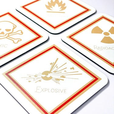 GHS Safety Label Metal Coaster Set | Health & Safety PPE | Engineering and Manufacturing Gift