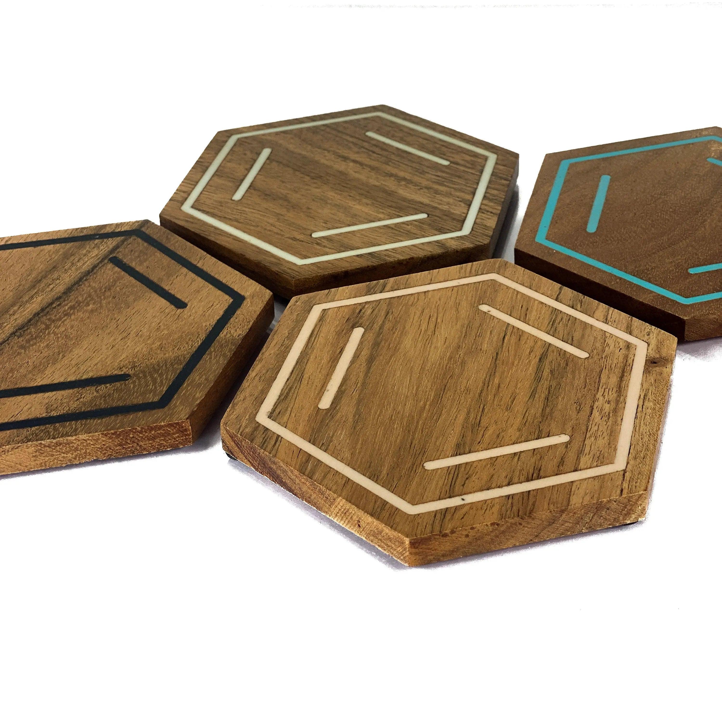 Natural Wood and Resin Chemistry Coaster Set of 4