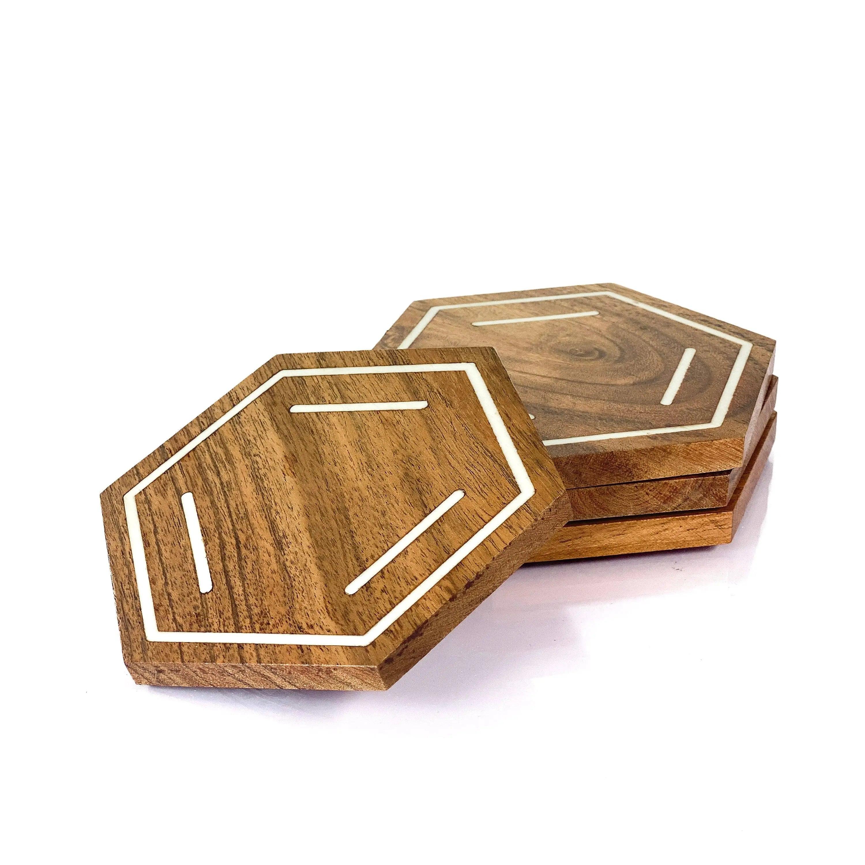 Natural Wood and Resin Chemistry Coaster Set of 4