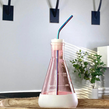 Pink Chemistry Flask Drink Tumbler & Silicone & Straw