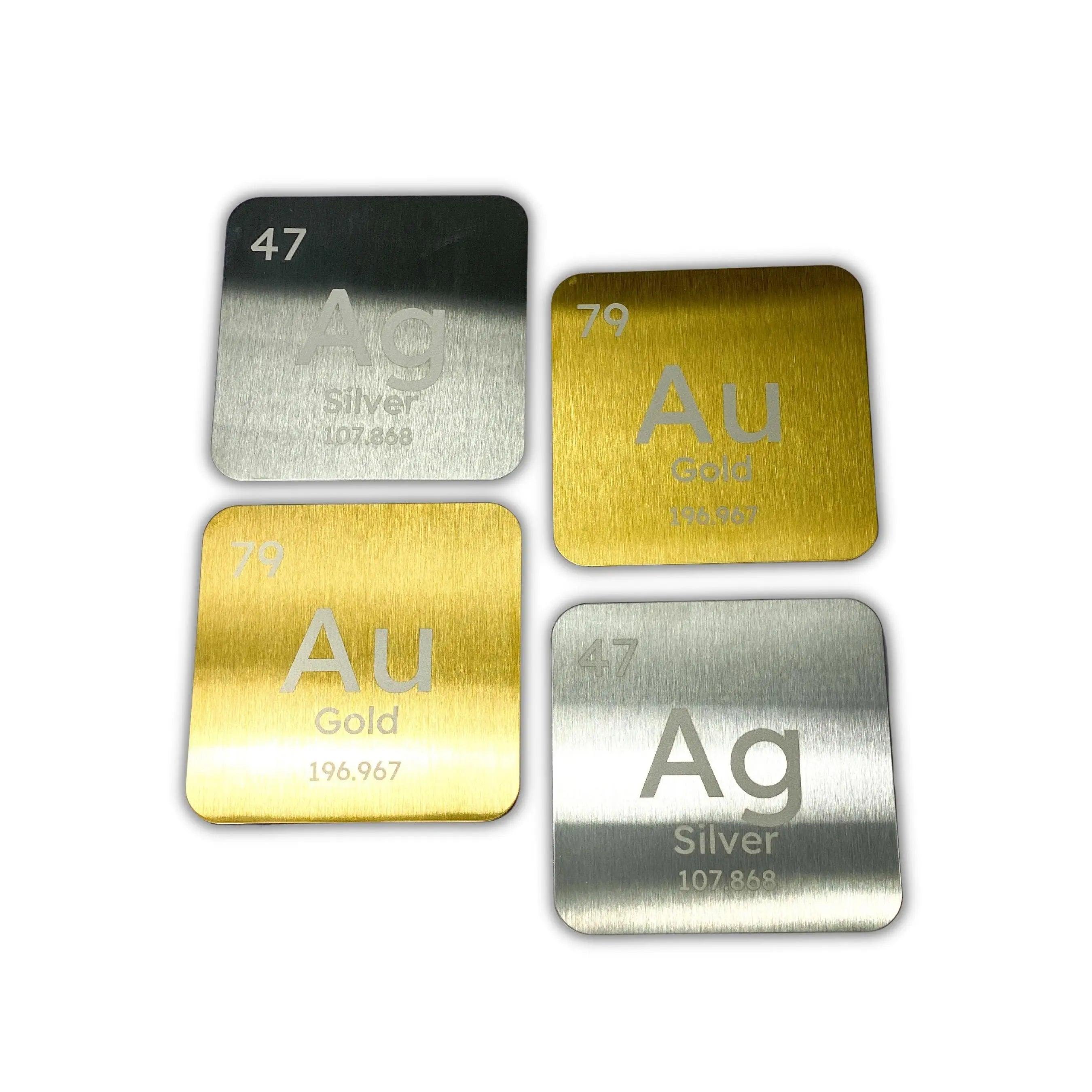 Silver & Gold Periodic Table Metal Coaster Set | 4 Pieces
