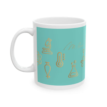 Icons of Chemistry | Blue | Ceramic Coffee Mug for Scientists, Engineers, and Teachers