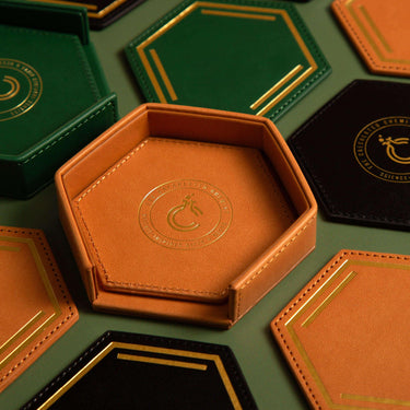 Leather Chemistry Coaster Set | Benzene Embossed Gold - The Calculated Chemist