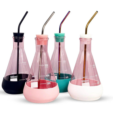 Pink Glass Flask Tumbler & Straw Set | Wholesale - The Calculated Chemist