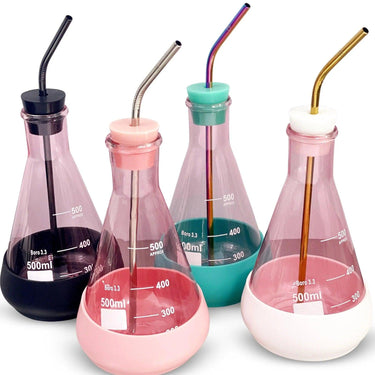 Pink Glass Flask Tumbler & Straw Set | Wholesale - The Calculated Chemist