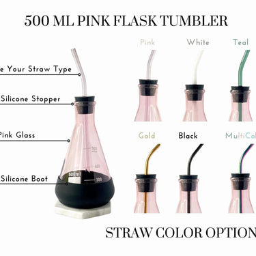 Pink Glass Flask Tumbler & Straw Set | Wholesale - The Calculated Chemist