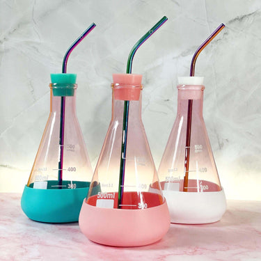 Pink Glass Flask Tumbler & Straw Set | Wholesale - The Calculated Chemist