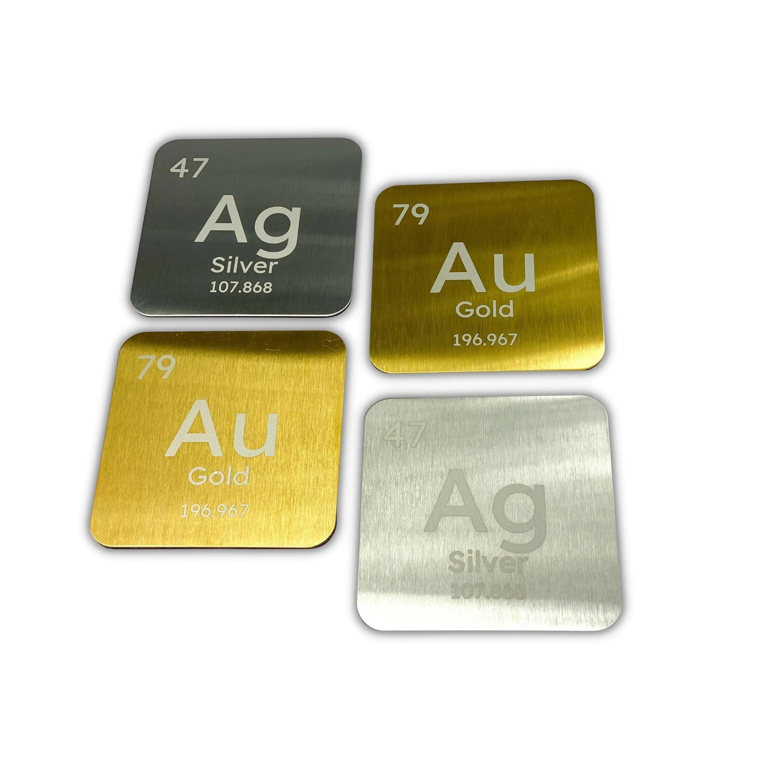 Silver & Gold Periodic Table Metal Coaster Set | 4 Pieces - The Calculated Chemist