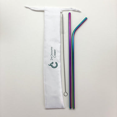 Reusable Straw Set | Metal or Glass | Includes Bag and Cleaning Brush)